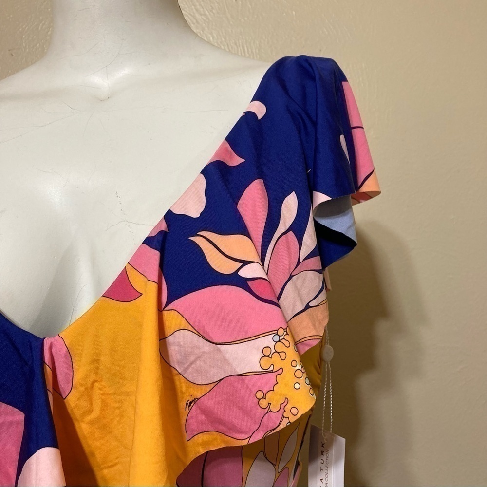 TRINA TURK ruffle shoulder floral one piece swimsuit “breeze ruffle” 14 nwt - Picture 6 of 12